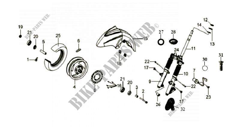 FRONT WHEEL / FORK for SYM GTS 125 EURO 3 (LM12W3-6) (K8) 2008