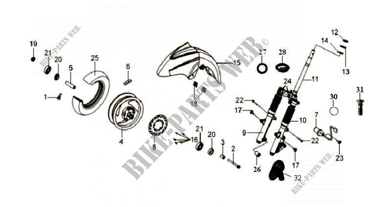 FRONT WHEEL / FORK for SYM GTS 125 EURO 3 (LM12W3-F) (K8) 2008