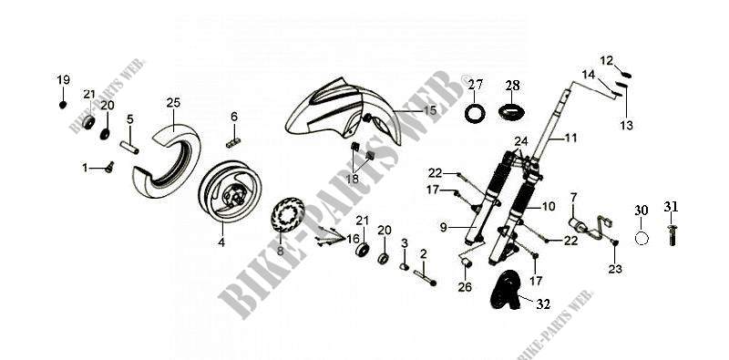 FRONT WHEEL   FORK ASSY for SYM GTS 250 EURO 3 (LM25W1-P) (K7-K8) 2008
